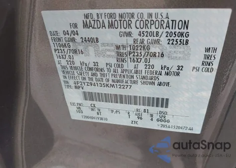 2005 Mazda Tribute S z USA, uszkodzony, nr VIN 4F2YZ94135KM12277